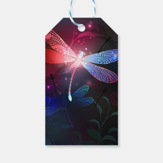 Gloeiende rode libellen cadeaulabel (Voorkant)