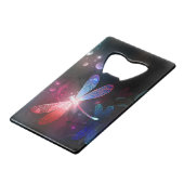 Gloeiende rode libellen creditkaart flessenopener (Voorkant Gekanteld)