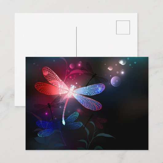 Gloeiende rode libellen feestdagenkaart (Voorkant / Achterkant)