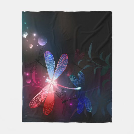 Gloeiende rode libellen fleece deken (Voorkant)