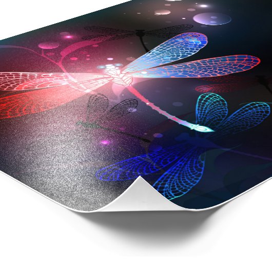 Gloeiende rode libellen foto afdruk (Hoek)