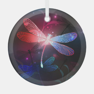 Gloeiende rode libellen glas ornament