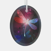Gloeiende rode libellen glas ornament (Voorkant Rechts)