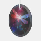 Gloeiende rode libellen glas ornament (Voorkant links)