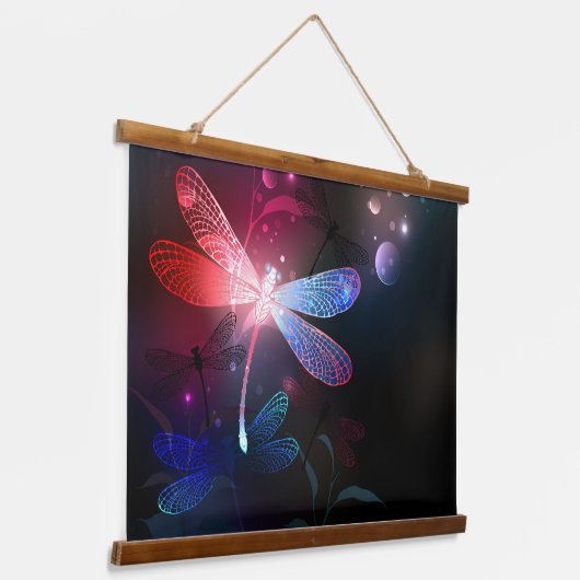 Gloeiende rode libellen hangend wandkleed (Gebogen)