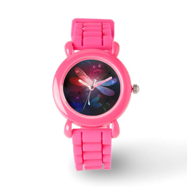Gloeiende rode libellen horloge (Voorkant)