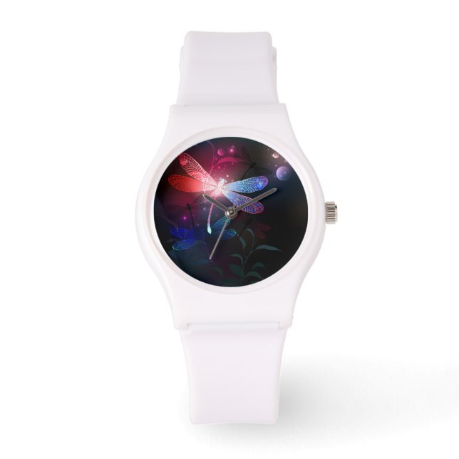 Gloeiende rode libellen horloge (Voorkant)