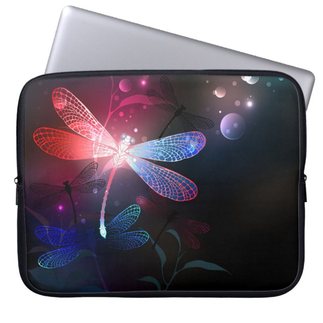 Gloeiende rode libellen laptop sleeve (Voorkant)