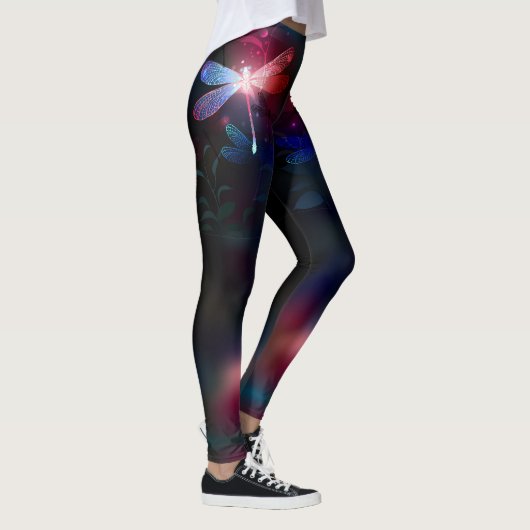 Gloeiende rode libellen leggings (Rechts)