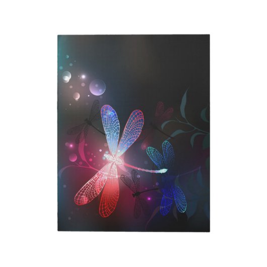 Gloeiende rode libellen notitieblok (Linkerzijde)