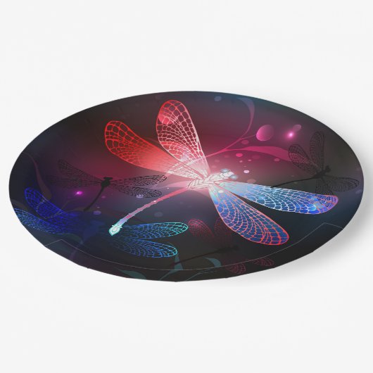 Gloeiende rode libellen papieren bordje (Gekanteld)