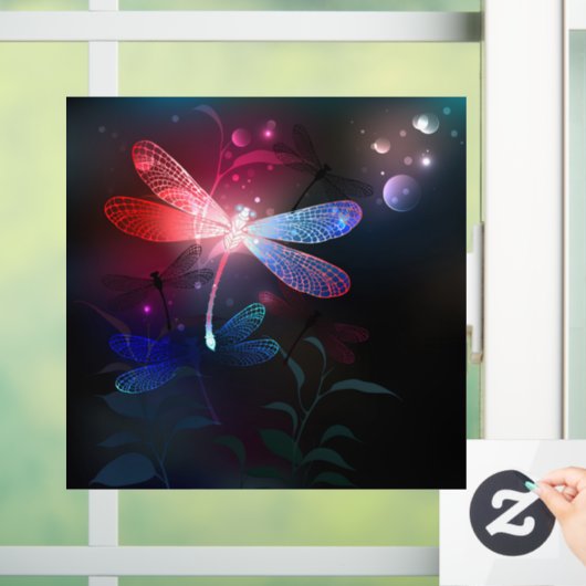 Gloeiende rode libellen raamsticker (Huis)