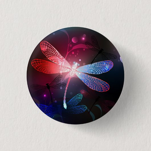 Gloeiende rode libellen ronde button 3,2 cm (Voorkant)