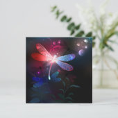 Gloeiende rode libellen save the date (Staand voorkant)