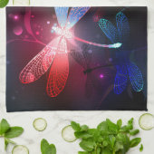 Gloeiende rode libellen theedoek (Gevouwen)