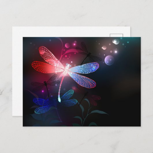 Gloeiende rode libellen uitnodiging briefkaart (Voorkant / Achterkant)