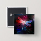 Gloeiende rode libellen vierkante button 5,1 cm (Voorkant /achterkant)