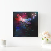 Gloeiende rode libellen vierkante klok (Huis)