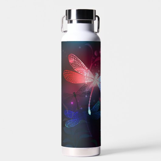 Gloeiende rode libellen waterfles (Voorkant)