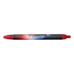 Gloeiende rode libellen zwarte inkt pen