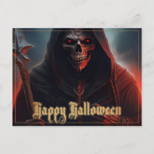 Gloeiende Rode Ogen Reaper Halloween Kunst Feestdagenkaart