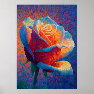 Gloeiende Roos Pointillisme Bloem Kunst Poster