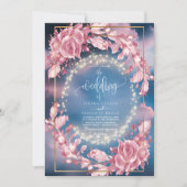 Gloeiende Rosy Flowers Sparkles bruiloft uitnodigi Kaart (Voorkant)