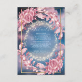 Gloeiende roze bloemen en sprankelende bruiloft informatiekaartje (Voorkant)