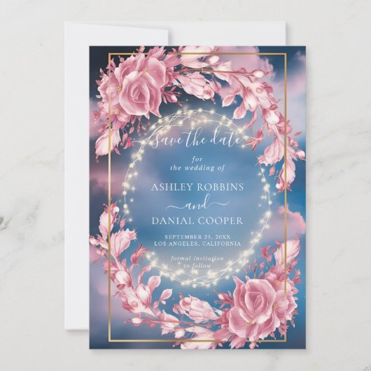 Gloeiende roze bloemen en sprankelingen slaan de d kaart (Voorkant)