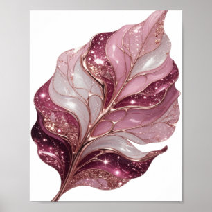 GLOEIENDE ROZE EN WITTE BLAAD MET GLITTERENDE STER POSTER