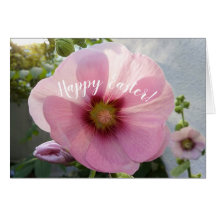 Gloeiende roze Hollyhock Flower Easter Kaart