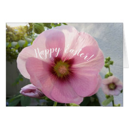 Gloeiende roze Hollyhock Flower Easter Kaart