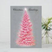  gloeiende roze kerstboom feestdagenkaart (Staand voorkant)