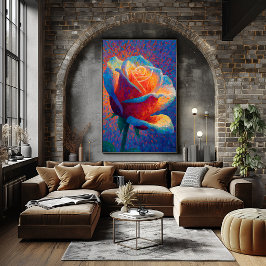 Gloeiende Roze Pointillisme Bloem Kunst Poster