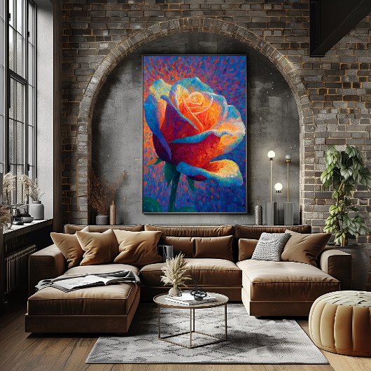 Gloeiende Roze Pointillisme Bloem Kunst Poster