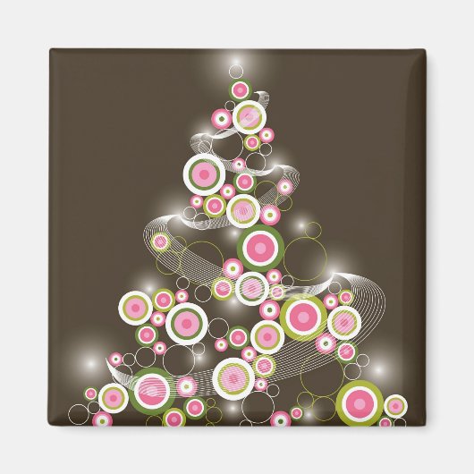 Gloeiende roze retro cirkels Abstracte kerstboom Magneet (Voorkant)