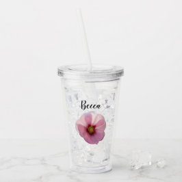 Gloeiende Roze Stokroos Bloem Gepersonaliseerd Acryl Drinkbeker