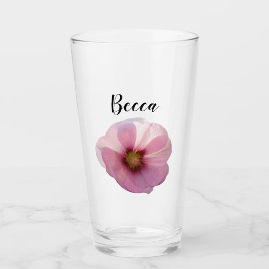Gloeiende Roze Stokroos Bloem Gepersonaliseerd Gla Glas (Voorkant)