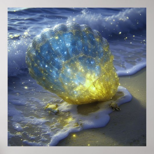 Gloeiende Schelp op Strand Onder Poster (Voorkant)