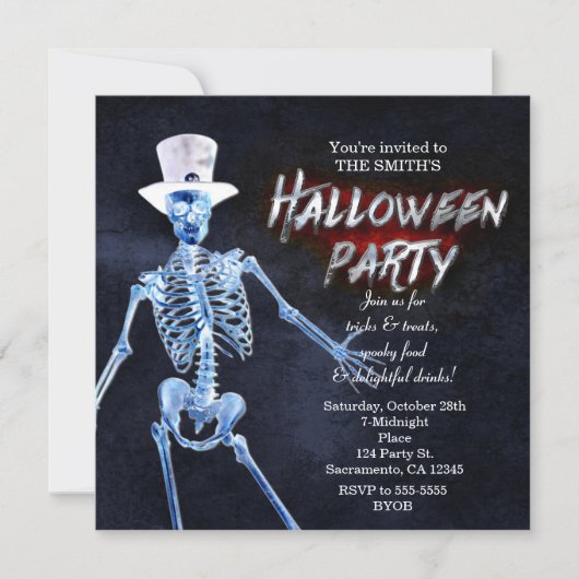 Gloeiende Skeleton Halloween Party Uitnodigingen (Voorkant)