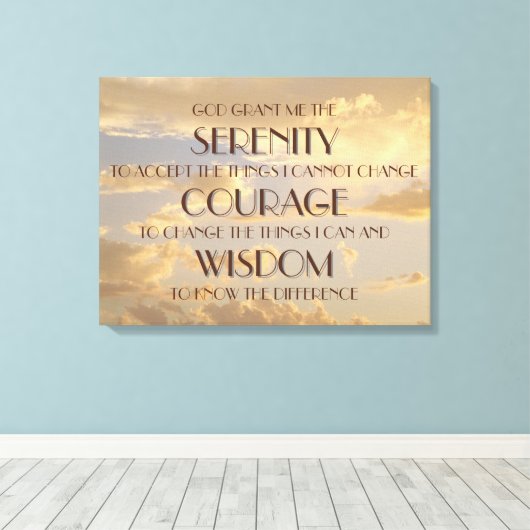 Gloeiende Sky Serenity Prayer Wrapped Canvas Print (Insitu (Houten vloer))