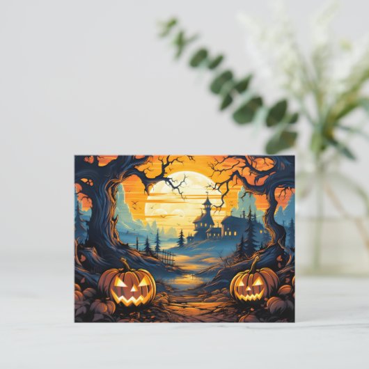 Gloeiende snode gelukkige Halloween pompoenen Briefkaart (Staand voorkant)