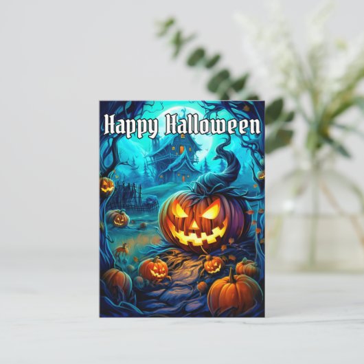 Gloeiende snoezige Halloween pompoen Briefkaart (Staand voorkant)