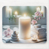 Gloeiende spa kaarsen met orchideeën en handdoeken muismat (Voorkant)