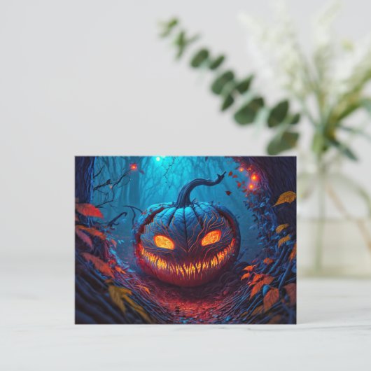 Gloeiende Spooky Gelukkig Halloween Pompoen Briefkaart (Staand voorkant)
