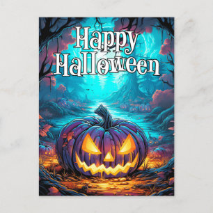 Gloeiende Spooky Halloween Pompoen Briefkaart