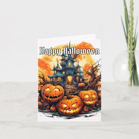 Gloeiende Spooky Pompoen | Happy Halloween Kaart (Voorkant)
