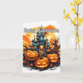 Gloeiende Spooky Pompoen | Happy Halloween Kaart (Gele Bloem)