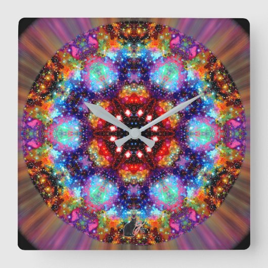Gloeiende Stellaire Kaleidoscoop Vierkante Klok (Voorkant)