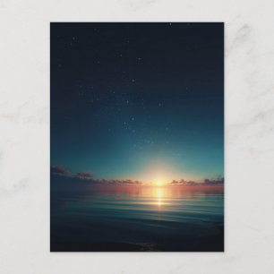 Gloeiende Sterrennacht Oceaan Zonsopgang Briefkaart